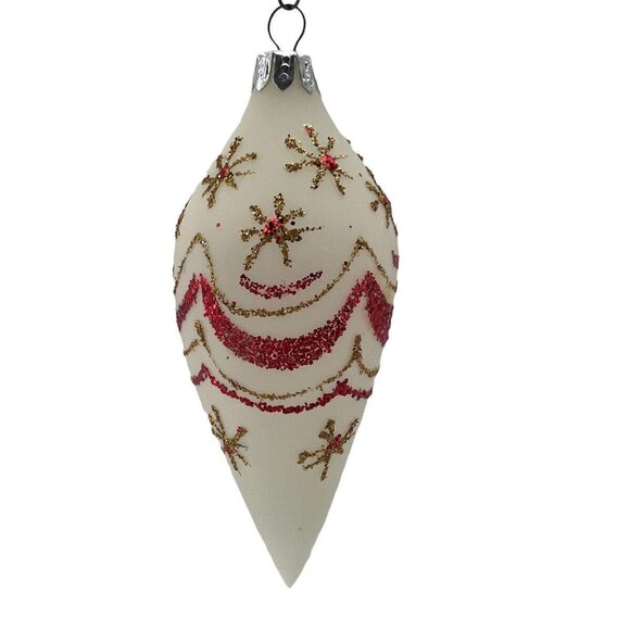 13 Vtg Glass Christmas Ornaments Frosted Red Gold Glitter Swags Teardrops - Picture 5 of 9